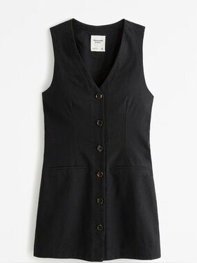 Abercrombie& Fitch Black Linen Blend Mini Vest Dress -Medium